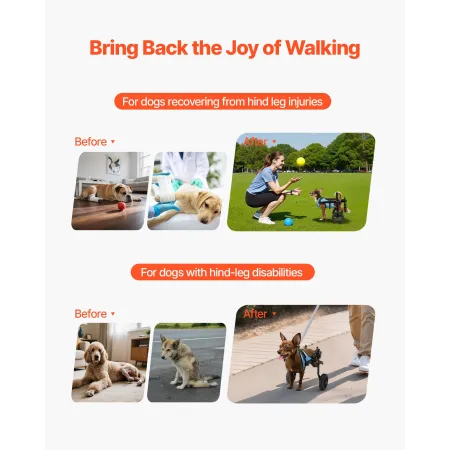 VEVOR Dog Wheelchair for Back Legs, Adjustable 2 Wheels Pet Wheelchair, Lightweight Dog Cart with Shock-Absorbing Wheels, Mobili