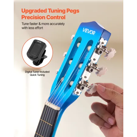 VEVOR Classical Guitar, 780 mm, Wood Classical Guitar Starter Kit for Beginners, with Nylon Strings, Gig Bag, Strap, Tuner, Extr