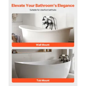 Clawfoot Tub Faucet, Wall Mount Bathtub Faucets with Handheld Shower, Vintage Matte Black Clawfoot Tub Filler Faucet Shower Kit 