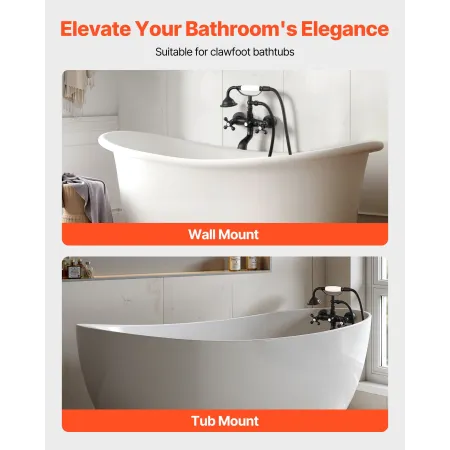 VEVOR Clawfoot Tub Faucet, Wall Mount Bathtub Faucets with Handheld Shower, Vintage Matte Black Clawfoot Tub Filler Faucet Showe