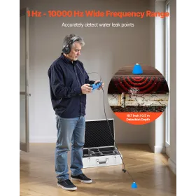 VEVOR Pipe Water Leak Detector for Indoors, 1Hz-10000Hz, LCD Touchscreen Plumbing Water Leakage Detection Locator with Horizonta