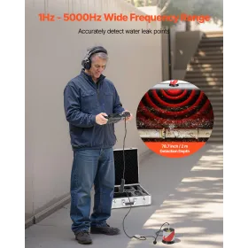 VEVOR Pipe Water Leak Detector, 1Hz-5000Hz, LCD Touchscreen Pipeline Leakage Detection Locator for 2m Underground Plumbing – wit