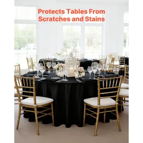 Black Round Tablecloths 6 Pack, 120 Inches in Diameter, Stain- & Wrinkle- Resistant, Machine Washable Table Clothes, Polyester F