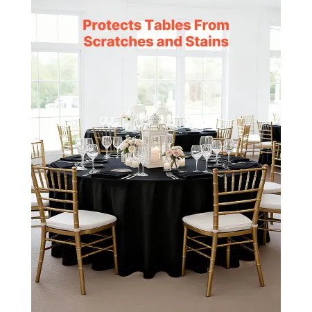 Black Round Tablecloths 6 Pack, 120 Inches in Diameter, Stain- & Wrinkle- Resistant, Machine Washable Table Clothes, Polyester F