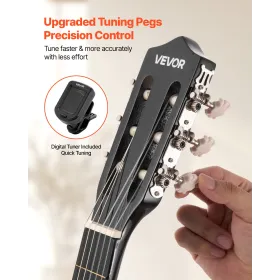 VEVOR klassisk guitar, 960 mm, klassisk træguitar-startsæt til begyndere, med nylonstrenge, koncerttaske, rem, tuner, ekstr.