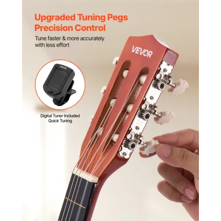 VEVOR Classical Guitar, 780 mm, Wood Classical Guitar Starter Kit for Beginners, with Nylon Strings, Gig Bag, Strap, Tuner, Extr