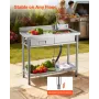 Stainless Steel Utility Sink, Free Standing Single Bowl Commercial Kitchen Sink with Drawer, Faucet and Hot & Cold Water Pipe, U