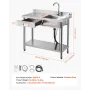 Stainless Steel Utility Sink, Free Standing Single Bowl Commercial Kitchen Sink with Drawer, Faucet and Hot & Cold Water Pipe, U