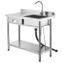 VEVOR Utility-vask i rustfrit stål, fritstående enkelt skål kommerciel køkkenvask med skuffe, vandhane og varmt og koldt vand P