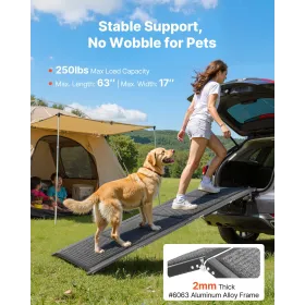 VEVOR Dog Ramp for Cars, 160 x 43.2 cm, Folding Pet Ramps for Medium & Large Dogs up to 113 kg, Pet Stair Ramp with Non-Slip Fel