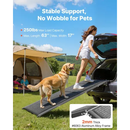 Dog Ramp for Cars, 160 x 43.2 cm, Folding Pet Ramps for Medium & Large Dogs up to 113 kg, Pet Stair Ramp with Non-Slip Felt Rug 