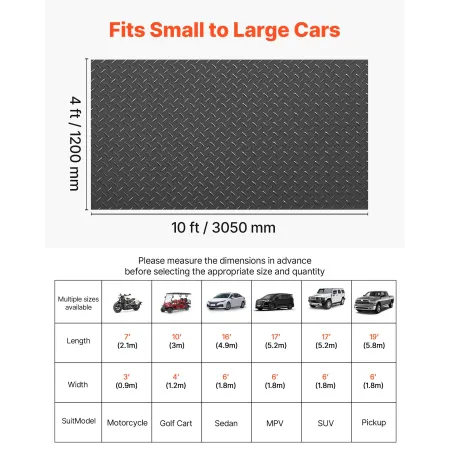 VEVOR Garage Floor Roll, 1.2 x 3.05 m Garage Flooring Mat, 2.2 mm Thickened PVC Diamond Plate Floor Protector Mat with Double-si