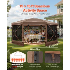 Pop up Gazebo Screen Telt, 3,6x3,6 m stort 8-sidet