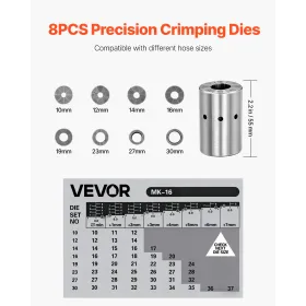 VEVOR High Pressure Hydraulic Hose Crimper, Manual Hose Crimping Tool with 8 Dies & 6-28mm Crimping Range, Suitable for Low & Hi