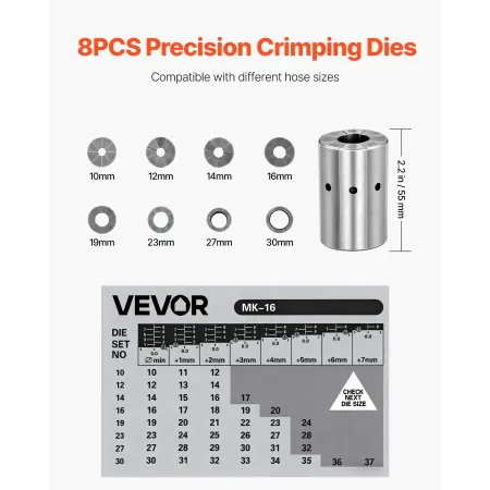 VEVOR High Pressure Hydraulic Hose Crimper, Manual Hose Crimping Tool with 8 Dies & 6-28mm Crimping Range, Suitable for Low & Hi