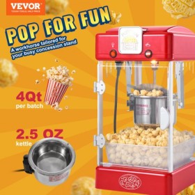 Popcorn Popper Machine Tabletop Popcorn Maker 300W 2.5 Oz Red