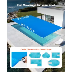 VEVOR Solar Pool Cover, 10.97 x 5.49m Rectangle Pool Bubble Cover, 8 Mil Pools Solar Blanket with Bubble & PE Material, Daytime 