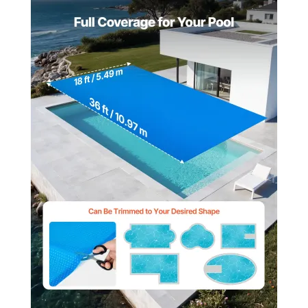 VEVOR Solar Pool Cover, 10.97 x 5.49m Rectangle Pool Bubble Cover, 8 Mil Pools Solar Blanket with Bubble & PE Material, Daytime 
