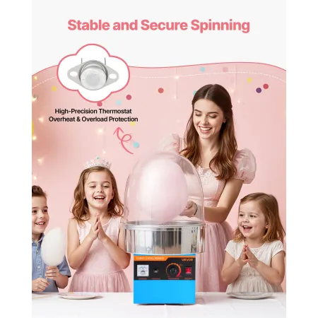 VEVOR Electric Cotton Candy Machine, 1000W Electric Floss Maker With Cover, Commercial Cotton Candy Machine w/Stainless Steel Bo