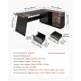 L-Shaped Executive Desk, Large Modern Office Table with Drawers and Storage Cabinet, Heavy Duty Wooden Executive Table, 158.7 KG