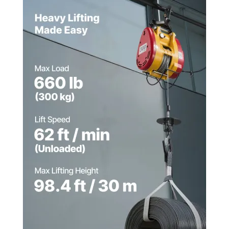 2-i-1 elektrisk hejsespil, 300 kg kapacitet, 1500 W bærbart