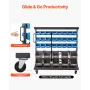VEVOR 5-Tier Double-Sided Rolling Bin Storage Rack, 68 Plastic Bins, Dual-Sided Parts Organizer with Wheels, Mobile Tool Organiz