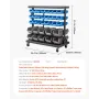5-Tier Double-Sided Rolling Bin Storage Rack, 68 Plastic Bins, Dual-Sided Parts Organizer with Wheels, Mobile Tool Organizer for
