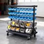 5-Tier Double-Sided Rolling Bin Storage Rack, 68 Plastic Bins, Dual-Sided Parts Organizer with Wheels, Mobile Tool Organizer for