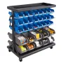 VEVOR 5-Tier Double-Sided Rolling Bin Storage Rack, 68 Plastic Bins, Dual-Sided Parts Organizer with Wheels, Mobile Tool Organiz