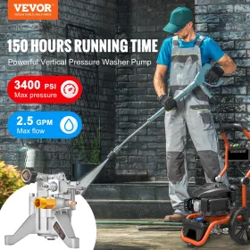 Pressure Washer Pump, 22 mm Shaft Vertical, 3400 PSI, 2.5 GPM, Replacement Power Washer Pumps Kit, Parts Washer Pump, Compatible