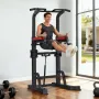 Pull Up Bar, 150kg Power Tower Dip Station, Workout Dip Station with H-Shaped Stable Base & Assistance Platform, Adjustable 9 Le