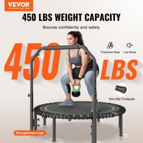 51" Foldable Mini Fitness Trampoline Adults Exercise Rebounder with Handle