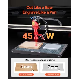 45W CO2 Laser Engraver, 300 x 200 mm, Desktop CO2 Laser Engraver Cutter Machine with Rotary Axis, Air Assist, Engraving Machine 