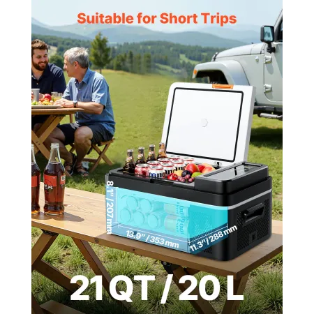 VEVOR bilkøleskab, DC 12/24V AC100-240V kompressor elektrisk køler, -20°C til 20°C Bilkøleskab med APP-kontrol, 20L Cars Fre