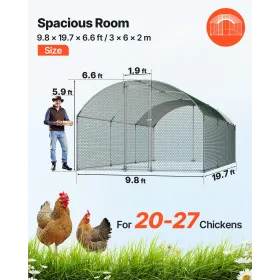 Metal Chicken Coop, 9.8x19.3x6.5 ft Large Walk-in Chicken Runs with Cover, Doom Roof Hen House Enclosure with Security Lock, Out