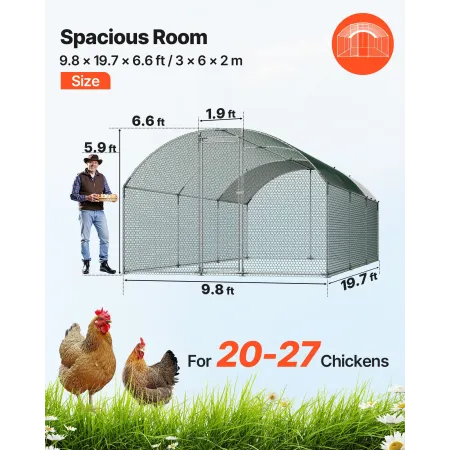 VEVOR Metal Chicken Coop, 9.8x19.3x6.5 ft Large Walk-in Chicken Runs with Cover, Doom Roof Hen House Enclosure with Security Loc
