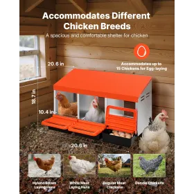 VEVOR Chicken Nesting Boxes, 3 Compartments, Metal Egg Laying Boxes with Protective Collection Lids, Roll Out Nesting Box, Easy 