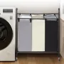 3-Section Laundry Basket, Heavy Duty Laundry Hamper Storage Organizer, Laundry Sorter Cart with Heavy Duty Lockable Wheels for D