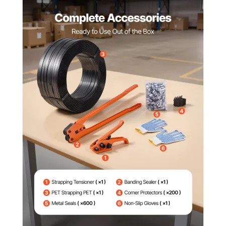 Banding Strapping Kit, Heavy Duty Banding Sealer Tool with 610 m PET Band, 600 Metal Seals, 200 Corner Protectors, Plastic Palle