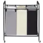 3-Section Laundry Basket, Heavy Duty Laundry Hamper Storage Organizer, Laundry Sorter Cart with Heavy Duty Lockable Wheels for D
