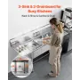 3 Compartment Sink, 18-Gauge 304 Stainless Steel, 356x400x279 mm Bowl Size, 3 Bay Commercial Kitchen Prep & Utility Sink with 2 