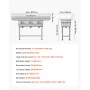 3 Compartment Sink, 18-Gauge 304 Stainless Steel, 356x400x279 mm Bowl Size, 3 Bay Commercial Kitchen Prep & Utility Sink with 2 