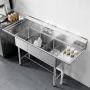VEVOR 3 Compartment Sink, 18-Gauge 304 Stainless Steel, 356x400x279 mm Bowl Size, 3 Bay Commercial Kitchen Prep & Utility Sink w