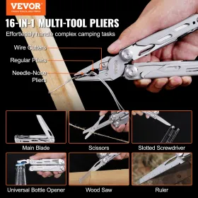 16-In-1 Multitool Pliers, Multi Tool Pliers, Cutters, Knife, Scissors, Ruler, Screwdrivers, Wood Saw, Can Bottle Opener, with