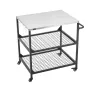 Outdoor Grill Cart, 800 x 610mm Stainless Steel Tabletop Size Grilling Table, Outdoor Cooking Table with 4 Wheels & Side Handle,