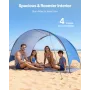 VEVOR Beach Tent Sun Shelter for 4 Person, UPF 50+ Protection, Portable Sun Shade Canopy with Carrying Bag & Ground Stakes, Ligh