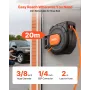 VEVOR Retractable Air Hose Reel, 20m x 9.5mm PVC Air Hose Max 300PSI, Enclosed Air-Compressor Hoses Reel Auto Rewind with 2m Lea