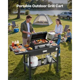 VEVOR Outdoor Grill Cart, 787 x 432mm Tabletop Size Grilling Table, Foldable Outdoor Cooking Table with Tissue Holder, Hooks, Wh