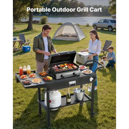 VEVOR Outdoor Grill Cart, 787 x 432mm Tabletop Size Grilling Table, Foldable Outdoor Cooking Table with Tissue Holder, Hooks, Wh