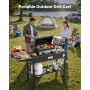 Outdoor Grill Cart, 787 x 432mm Tabletop Size Grilling Table, Foldable Outdoor Cooking Table with Tissue Holder, Hooks, Wheels, 